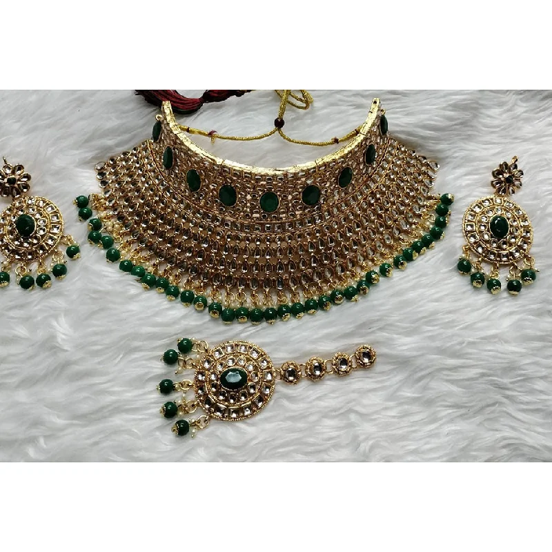 Women’s delicate necklace-Kumavat Jewels Gold Plated Kundan Stone And  Beads Choker Necklace Set