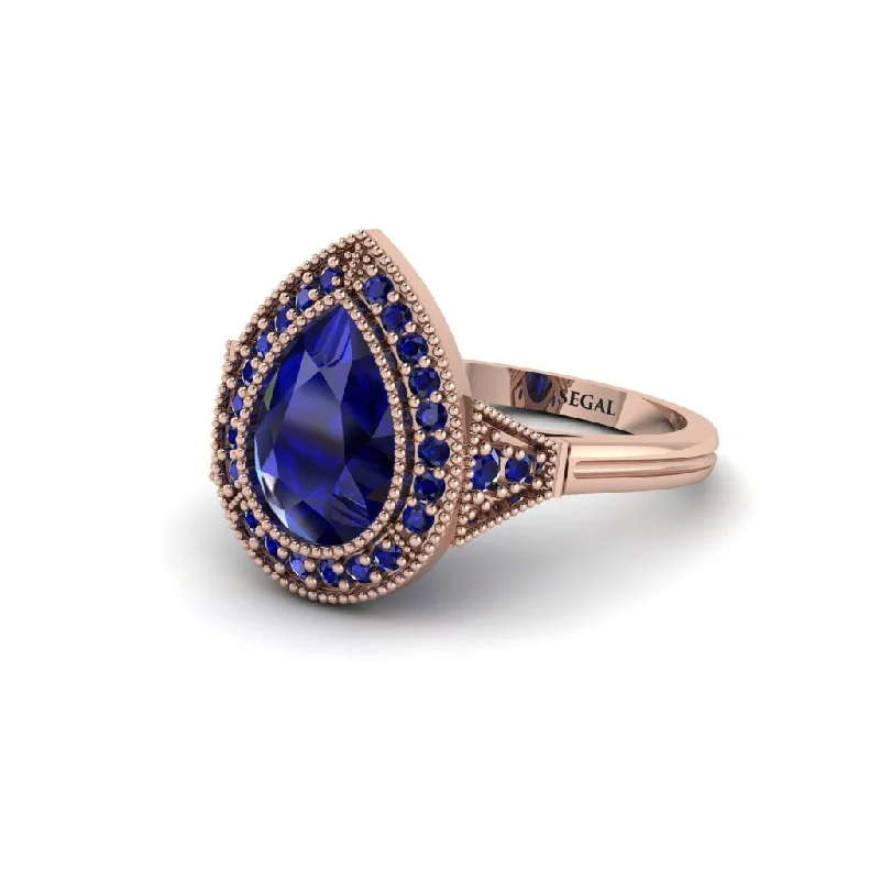 Women’s eternity engagement ring-Pear Cut Sapphire Milgrain Halo Engagement Ring - Daleyza No. 74