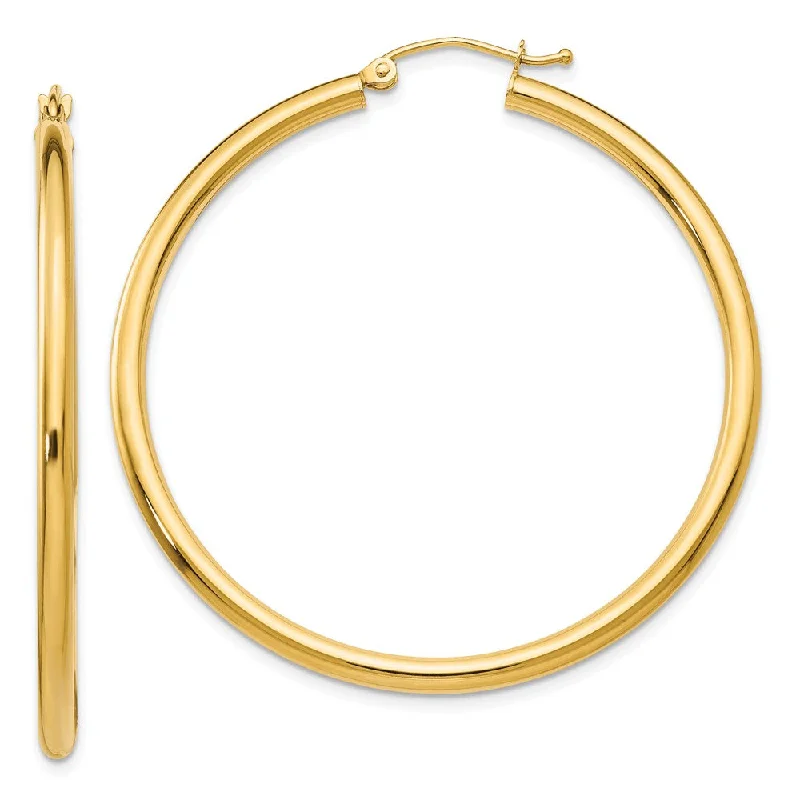 Women’s artistic earrings-2.5mm, 14k Yellow Gold Classic Round Hoop Earrings, 45mm (1 3/4 Inch)