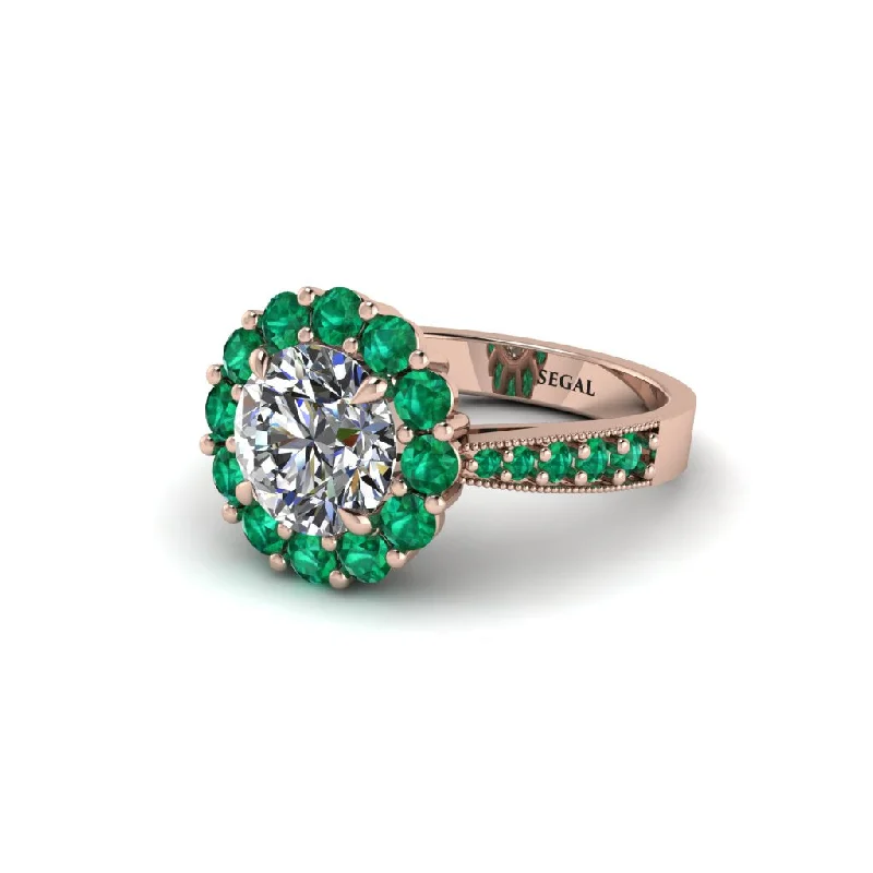 Women’s solitaire engagement ring-Emerald Round Halo Engagement Ring - Unity No. 17