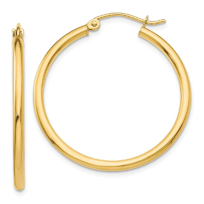 Women’s celestial earrings-2mm, 14k Yellow Gold Classic Round Hoop Earrings, 30mm (1 1/8 Inch)