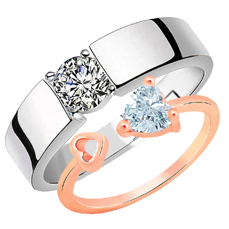 Women’s round diamond ring-Mahi Valentine Gifts Dual Heart Adjustable Couple Ring with Cubic Zirconia (FRCO1103189M)