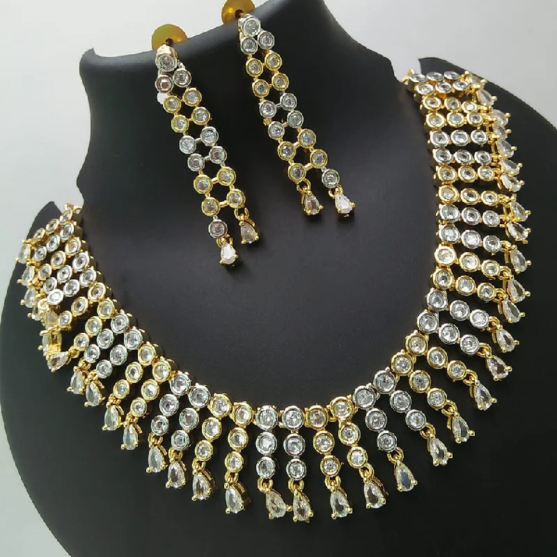 Women’s pearl necklace-Kavita Art 2 Tone Plated American Diamond Necklace Set