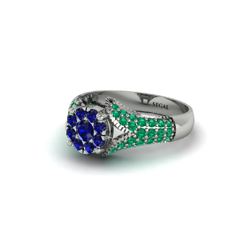 Women’s diamond solitaire ring-Emerald Floral Cluster Engagement Ring  - Penelope No. 30