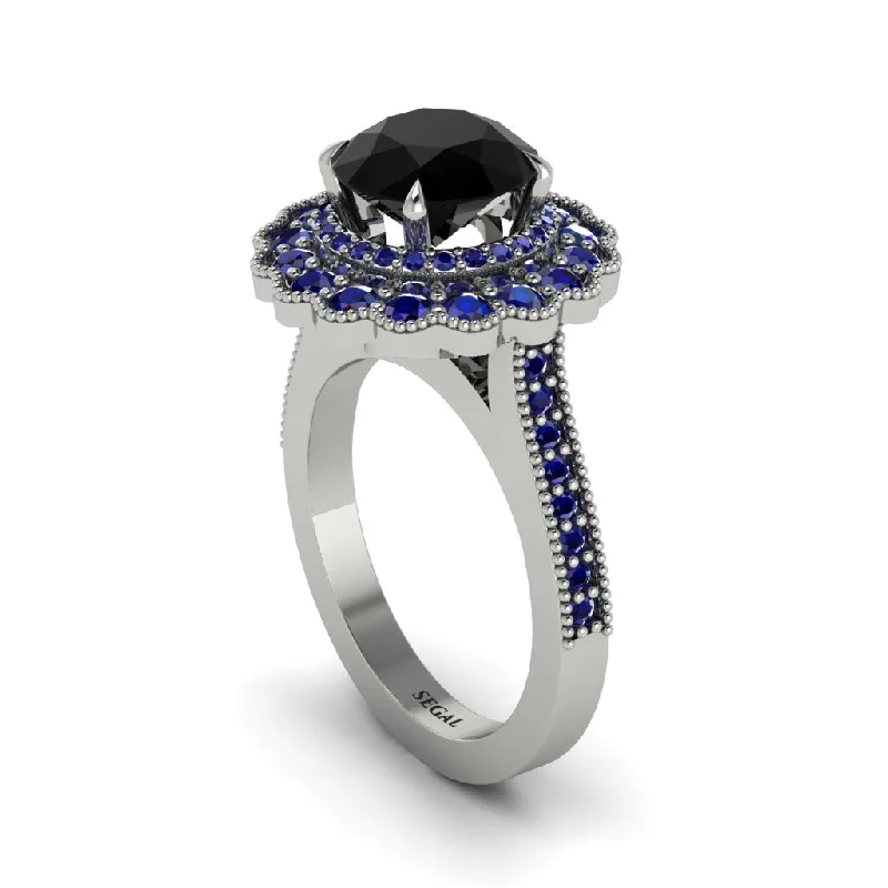 Women’s custom engagement ring-Sapphire Double Halo Cathedral Engagement Ring - Deirdre No. 69