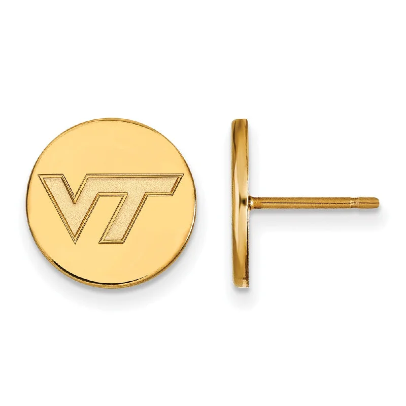 Women’s funky earrings-14k Gold Plated Silver Virginia Tech Small Disc Earrings