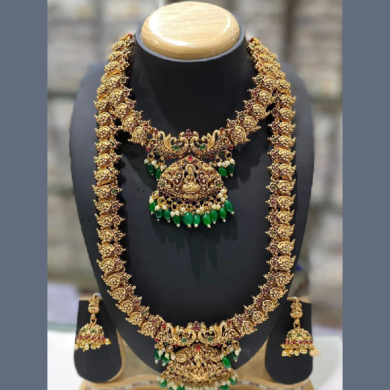 Women’s gold chain necklace-Manisha Jewellery Gold Plated Temple Double Necklace Set