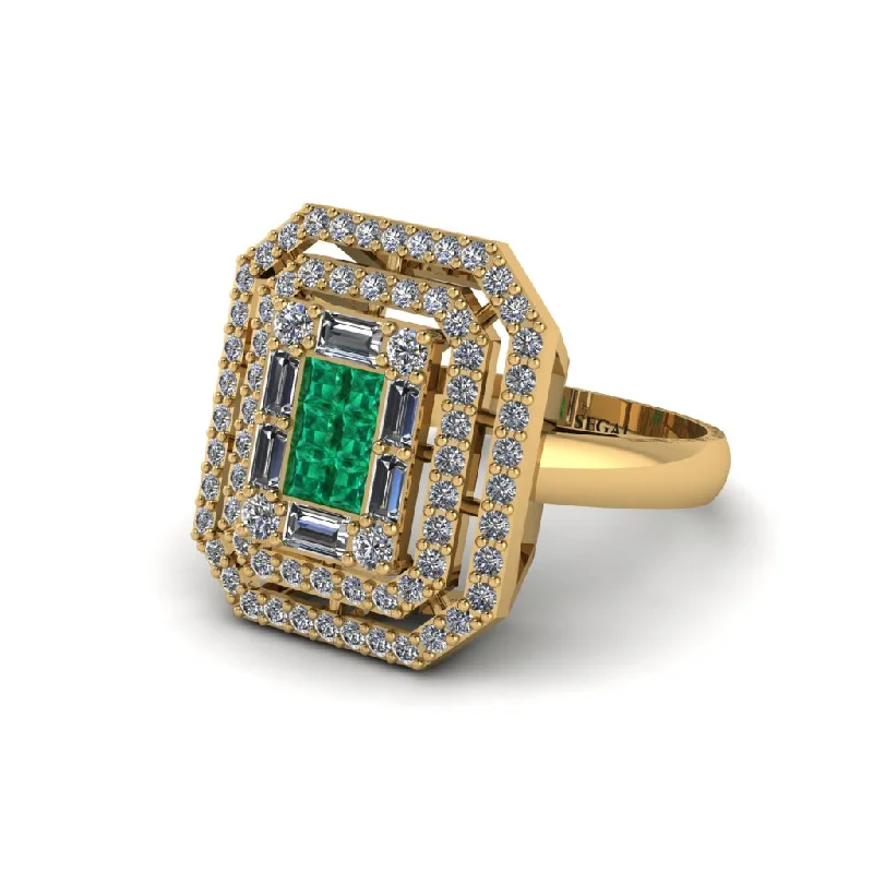 Women’s beautiful engagement ring-Emerald Art Deco Halo Princess-Cut Engagement Ring - Cassandra No. 4