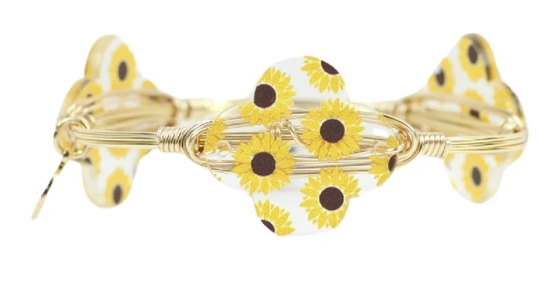 Women’s silver cuff bangle-Sunflower Fields Bangle Bracelet