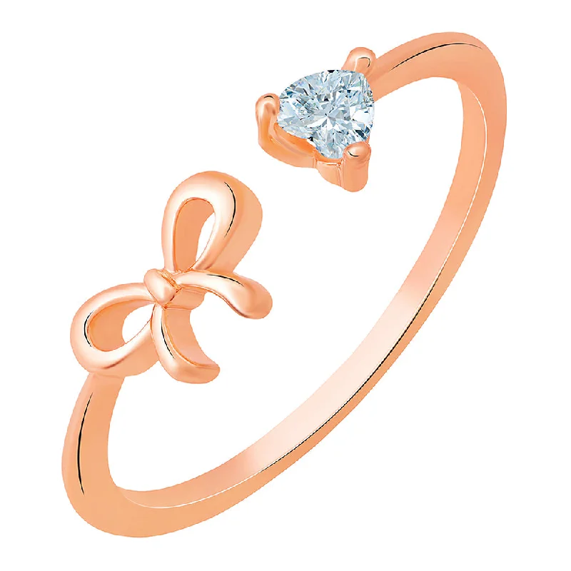 Women’s rose gold diamond ring-Mahi Rose Gold Plated Ribbon Shaped Adjustable Finger Ring with Cubic Zirconia for Women (FR1103162ZWhi)