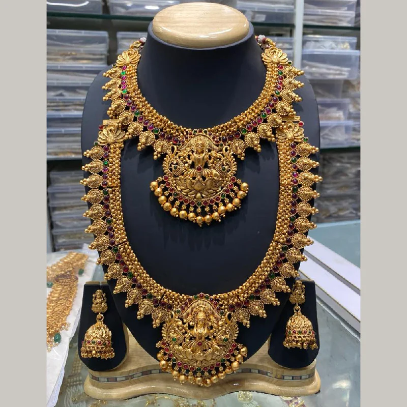 Women’s nameplate necklace-Manisha Jewellery Gold Plated Temple Double Necklace Set