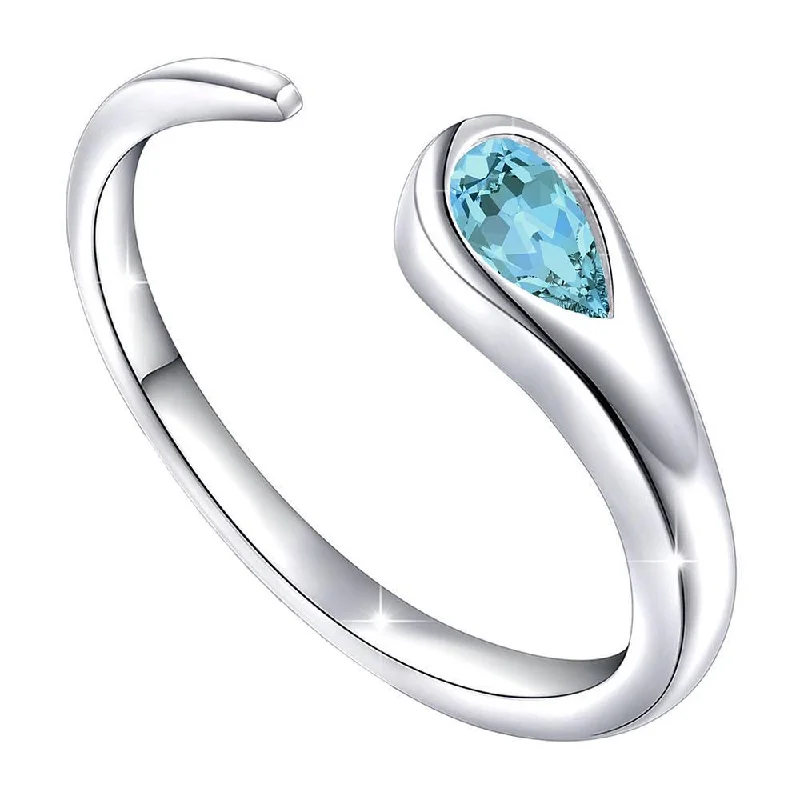 Women’s rose gold diamond ring-Mahi Valentine Gift Gleaming Aqua Blue Cubic Zirconia Open Wrap Adjustable Finger Ring