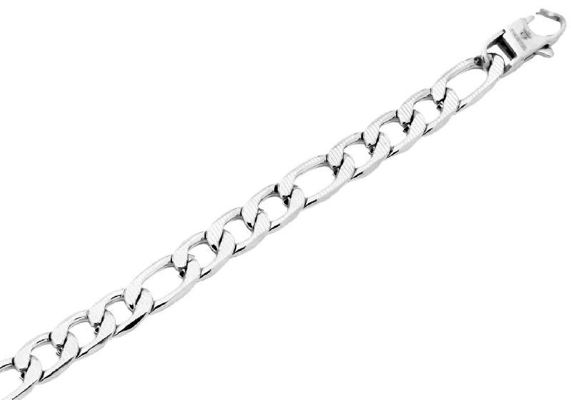 Women’s diamond cuff bracelet-Mens Textured Stainless Steel Figaro Link Chain Bracelet