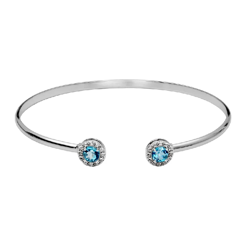 Women’s statement charm bracelet-Sterling Silver London Blue Topaz & White Topaz Halo Cuff Bracelet by Samuel B.