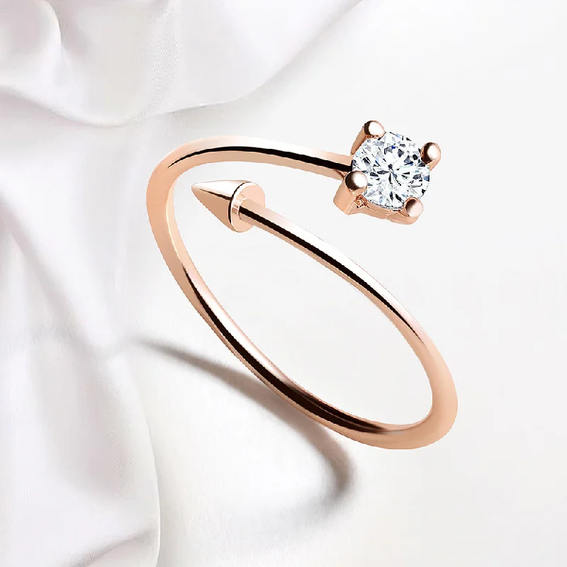 Women’s minimal ring-Mahi Rose Gold Plated Arrow Shaped Adjustable Finger Ring with Cubic Zirconia for Women (FR1103174ZWhi)