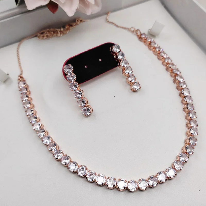 Women’s classic pearl necklace-Aamrapali Rose Gold Plated Crystal Stone Necklace Set