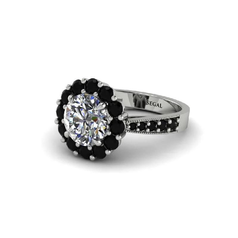 Women’s halo ring engagement-Black Diamond Round Halo Engagement Ring - Unity No. 33