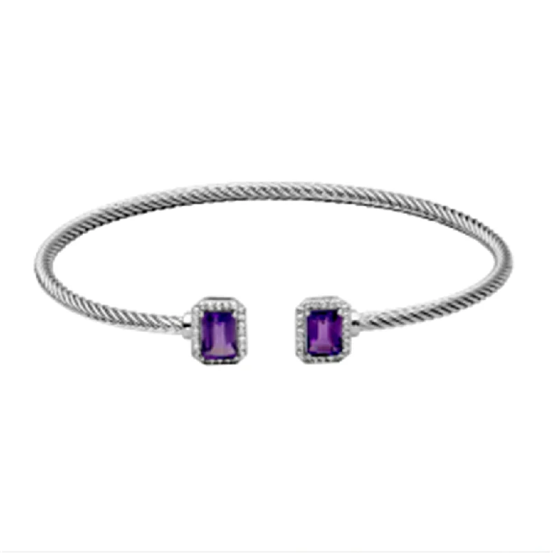 Women’s cuff-style bangle-Sterling Silver Emerald Cut Amethyst & White Topaz Cuff Bracelet by Samuel B.