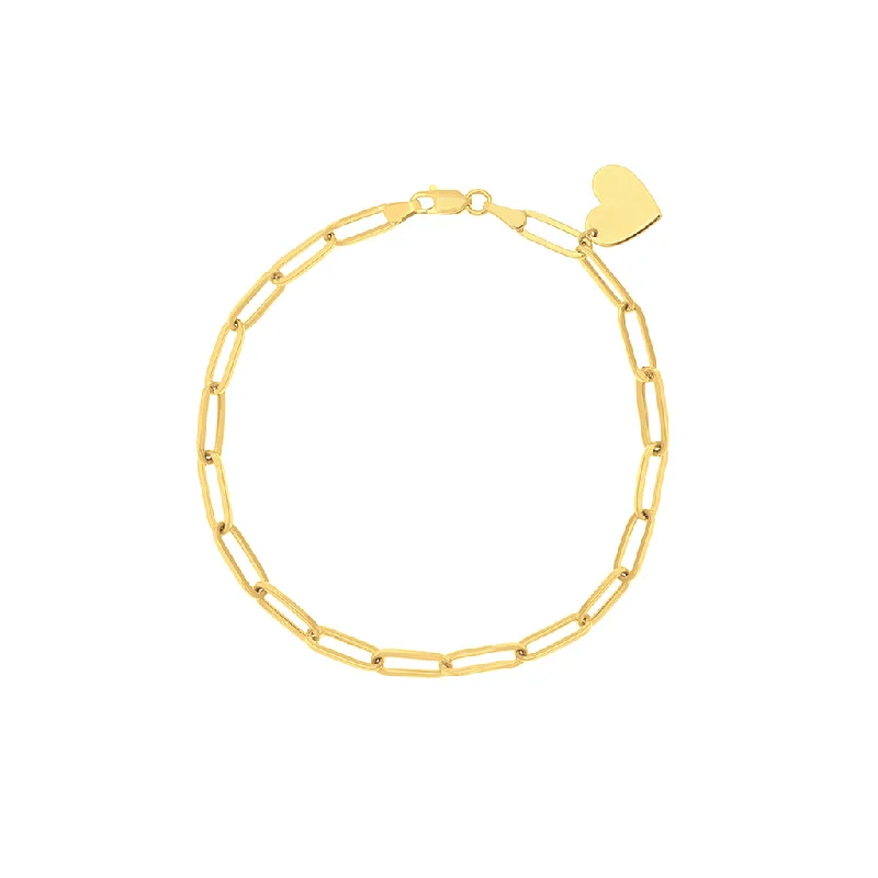 Women’s chunky gold bracelet-14K Yellow Gold Paperclip Chain Heart Charm Bracelet by Midas Chain