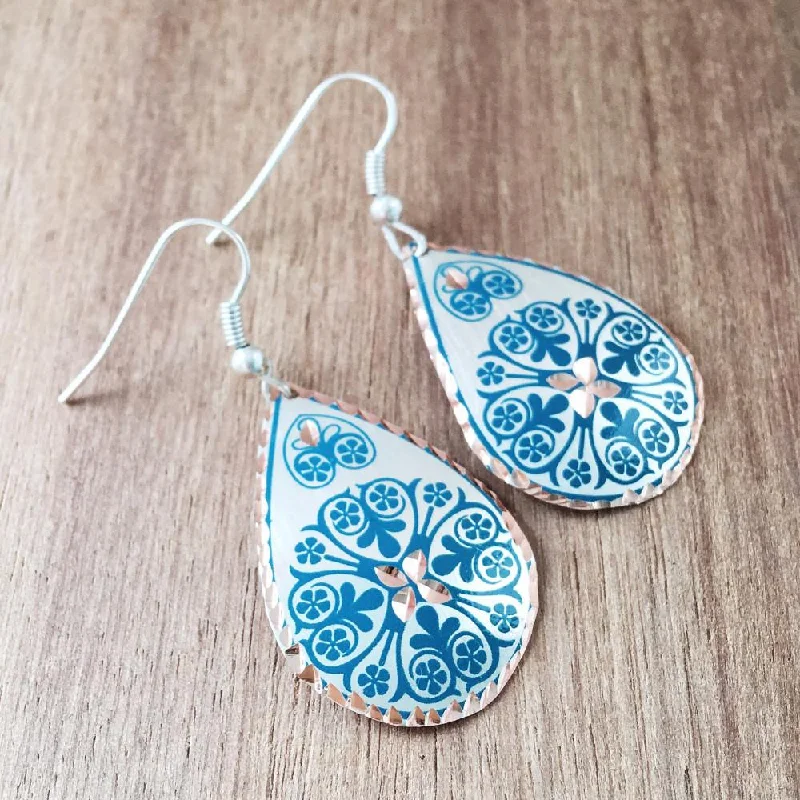 Women’s silver dangly earrings-Turkish Copper Earrings - Teal