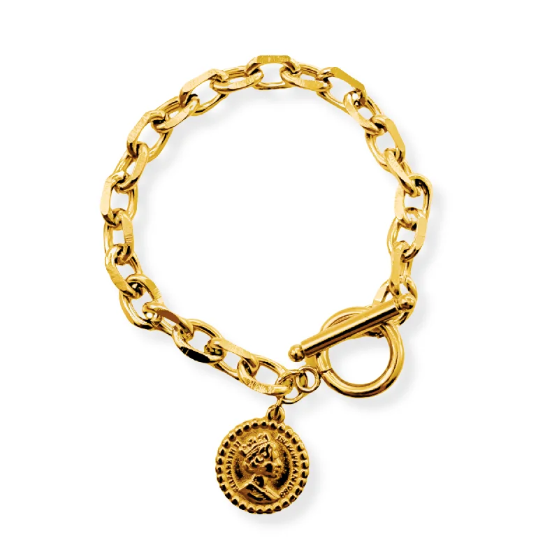 Women’s engraved gold bangle-Toggle Chain Coin Bracelet