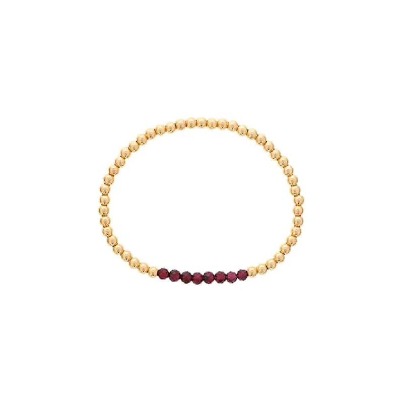 Women’s beaded bracelet-Gold Filled Garnet Bead Stretch Bracelet by Dee Berkley