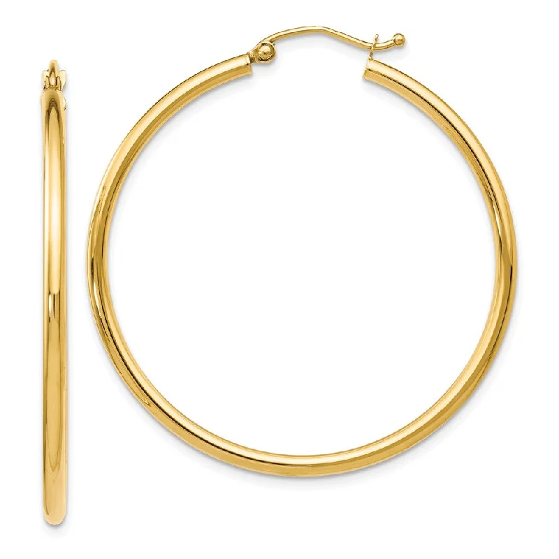 Women’s drop earrings-2mm Round Hoop Earrings in 14k Yellow Gold, 40mm (1 1/2 Inch)