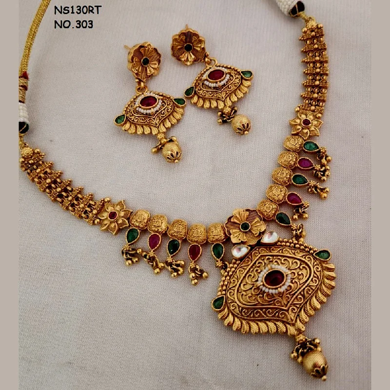 Women’s wedding necklace-Kala Creation Copper Gold Plated Pota Stone Necklace Set