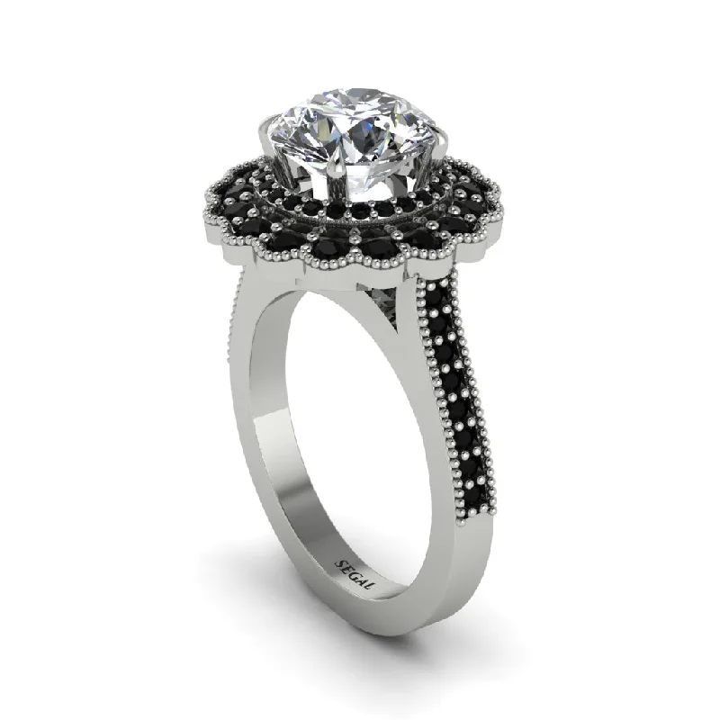 Women’s double halo engagement ring-Black Diamond Double Halo Cathedral Engagement Ring - Deirdre No. 33