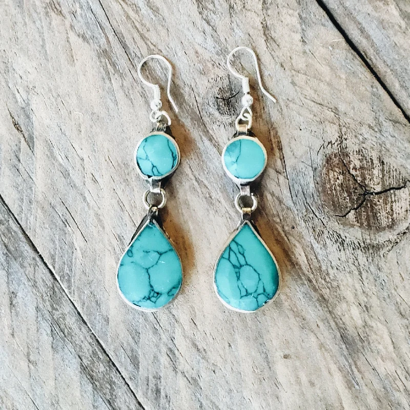 Women’s dangly earrings-Tribal Green Stone Earrings