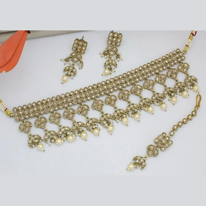 Women’s chain link necklace-Manisha Jewellery Gold Plated Crystal Stone And Pearls Choker Necklace Set