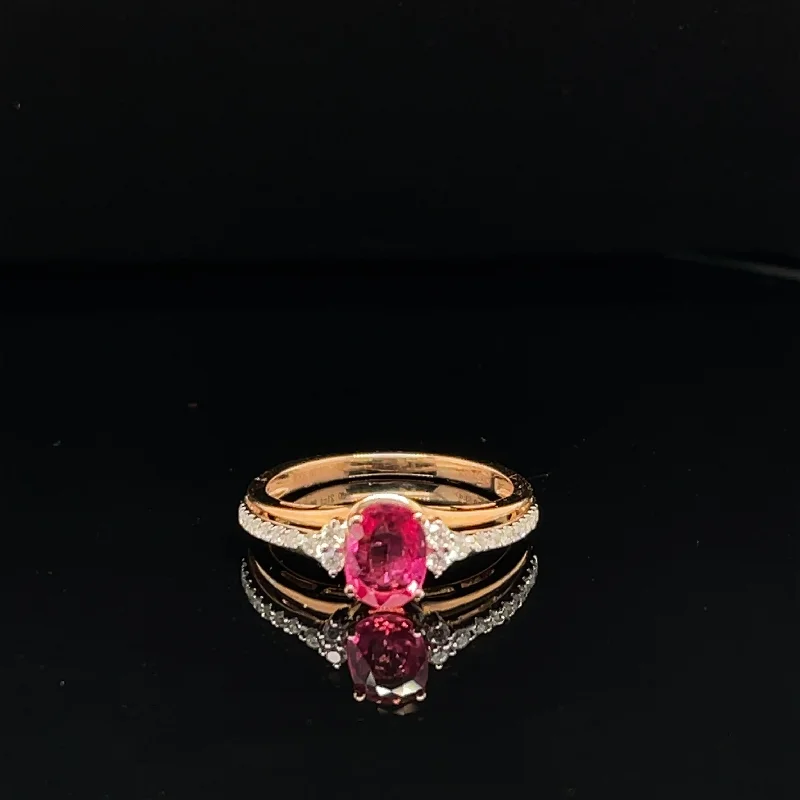 Women’s diamond wedding band-Ruby & Diamond Solitaire Double Engagement Ring in 18k Rose Gold - (#39-HRRUB001020)