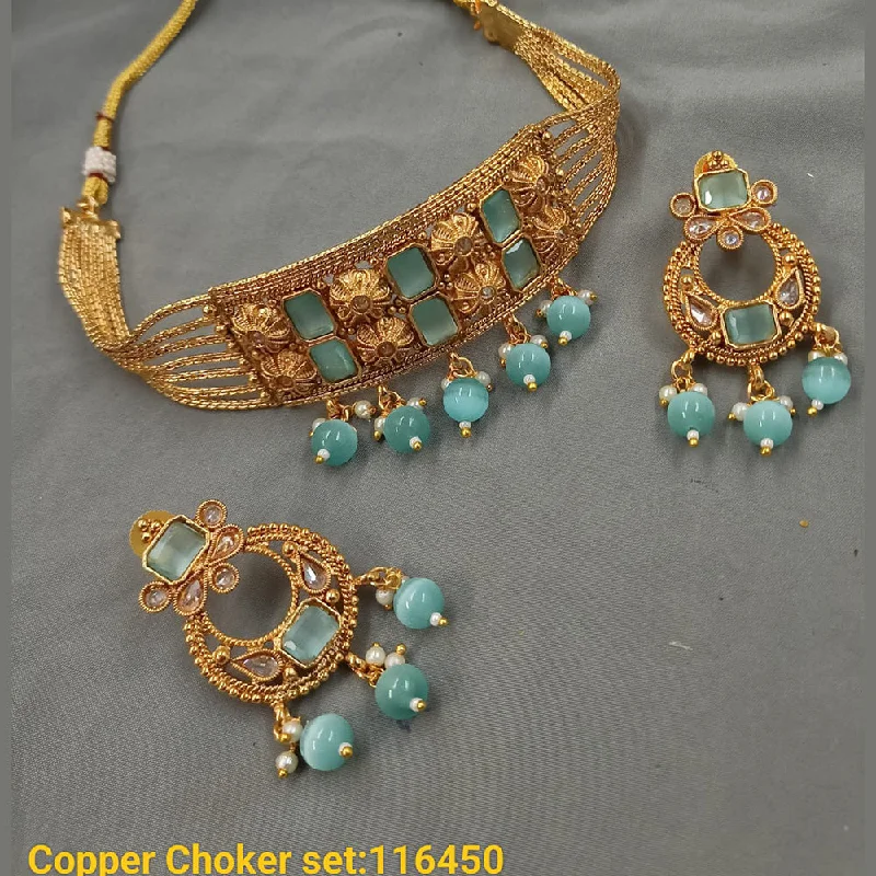 Women’s gold necklace-Padmawati Bangles Copper Gold Plated Crystal Stone & Beads Choker Necklace Set