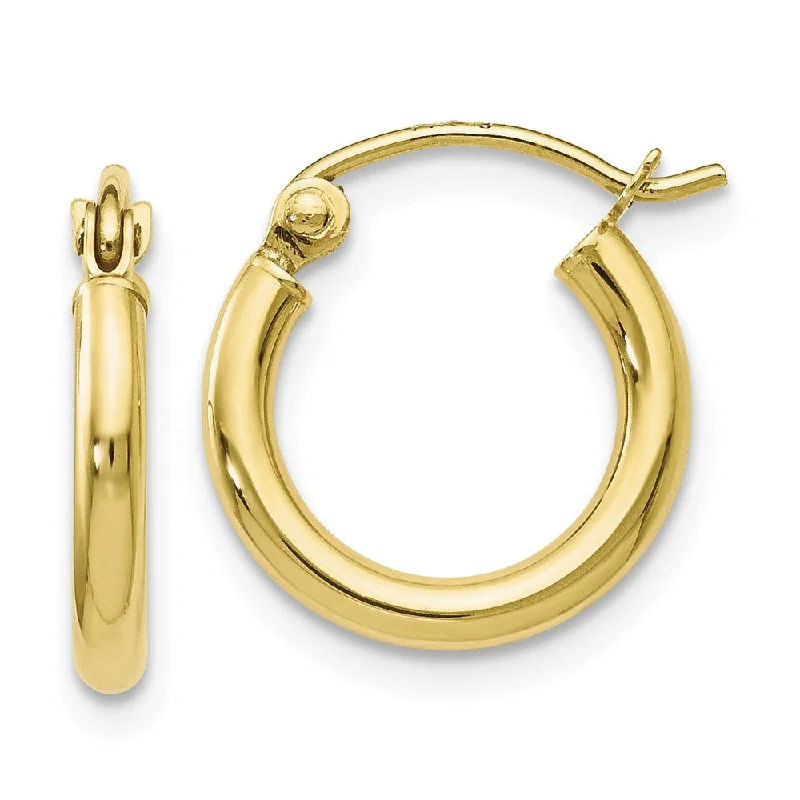 Women’s colorful earrings-2mm Round Hoop Earrings in 10k Yellow Gold, 13mm (1/2 Inch)