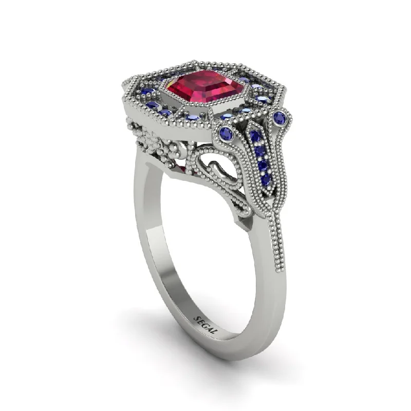 Women’s rose gold engagement ring-Ruby Emerald Cut Art Deco Engagement Ring - Dawn No. 72