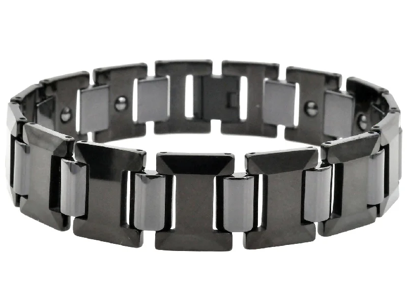 Women’s silver cuff bangle-Mens Black I-Link Tungsten Bracelet