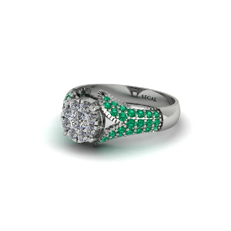 Women’s classic gold engagement ring-Emerald Floral Cluster Engagement Ring  - Penelope No. 18