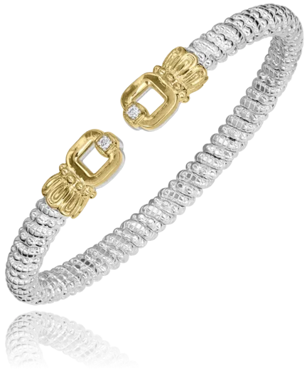 Women’s chunky bracelet-Sterling Silver & 14K Yellow Gold 0.04ctw Round Diamond Cuff Bracelet