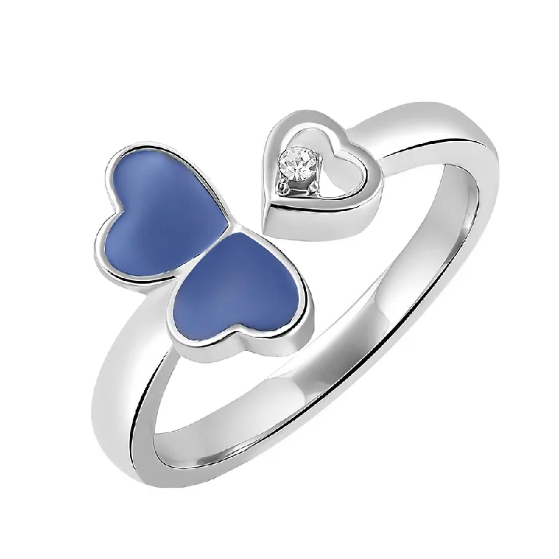 Women’s cushion-cut ring-Mahi Tripple Heart Blue Meena Work Silver Color Adjustable Finger Ring for Women (FR1103131RBlu)