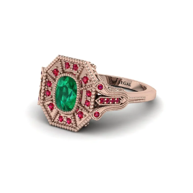 Women’s beautiful engagement ring-Emerald Cushion Cut Art Deco Engagement Ring - Alicia No. 50