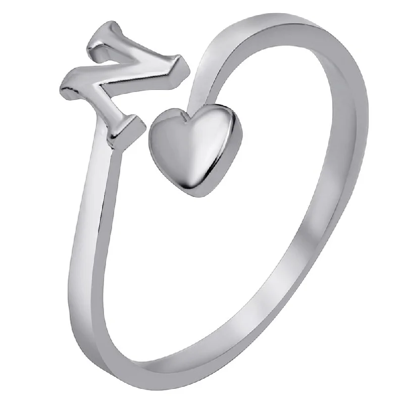 Women’s amethyst ring-Mahi Rhodium Plated 'N' Initial and Heart Adjustable Finger Ring for Women (FR1103125R)