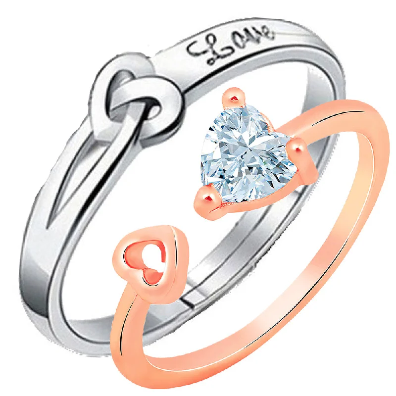 Women’s engraved ring-Mahi Valentine Gifts Dual Heart Adjustable Couple Ring with Cubic Zirconia (FRCO1103186M)