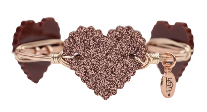 Women’s leather bracelet-Rose Gold Glitter Heart Bangle Bracelet