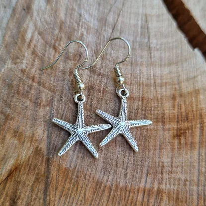 Women’s wedding stud earrings-Small Silver Starfish Boho Earrings  - Beachy Bohemian Jewellery