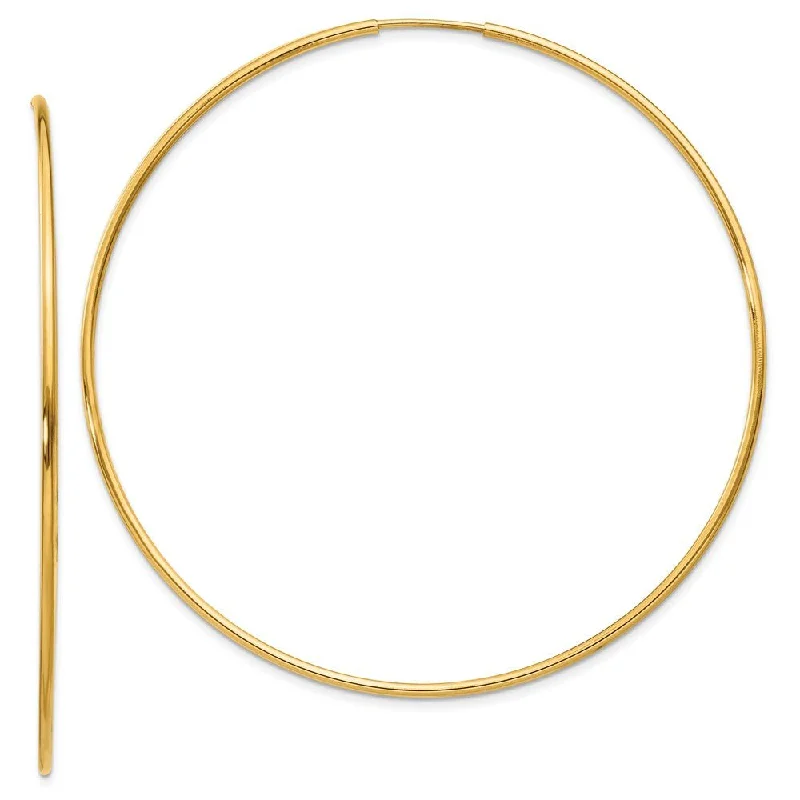 Women’s long drop earrings-1.25mm, 14k Yellow Gold Endless Hoop Earrings, 60mm (2 3/8 Inch)