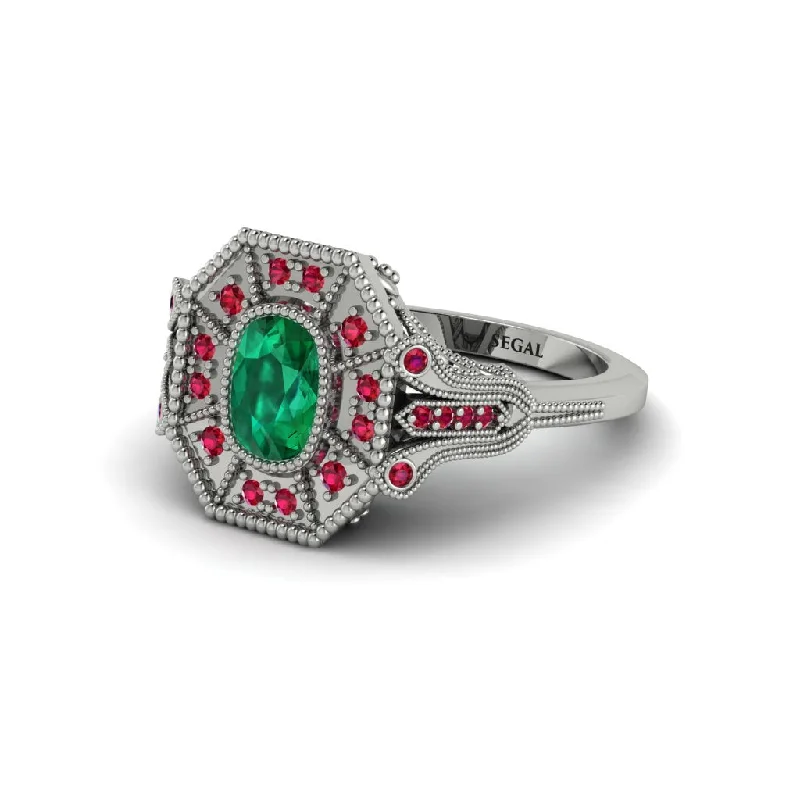 Women’s diamond engagement ring set-Emerald Cushion Cut Art Deco Engagement Ring - Alicia No. 51