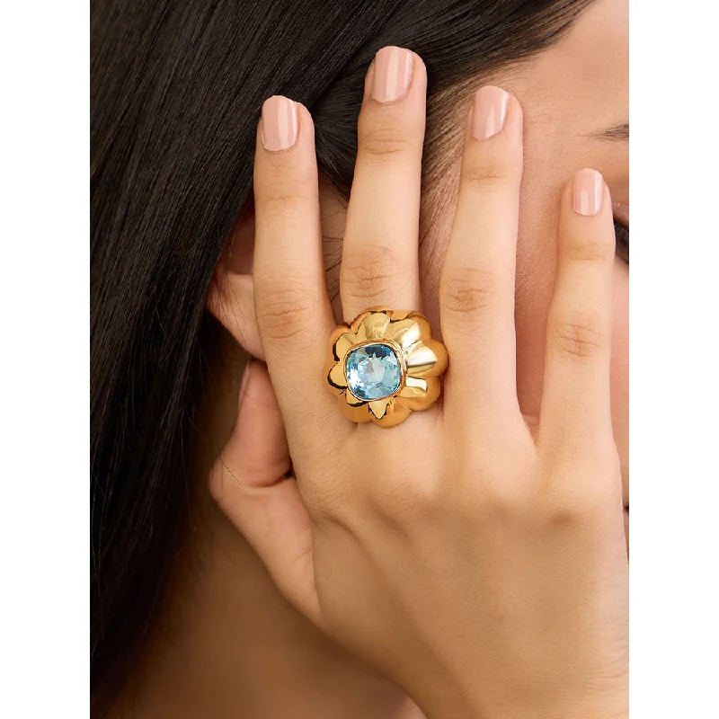 Women’s custom ring-Isharya Aqua Mood Statement in 18Kt Gold Plated Ring