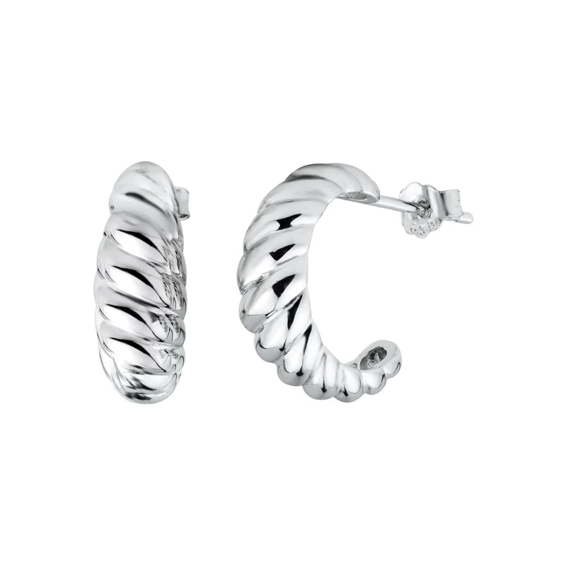 Women’s silver earrings-Silver 925 Rhodium Plated Semi Hoop Braid Design Earrings