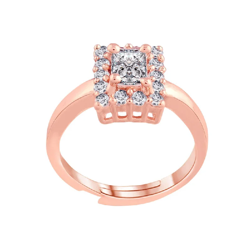 Women’s three-stone ring-Etnico Rose Gold-Plated Adjustable Ring (Women) - FL193RG