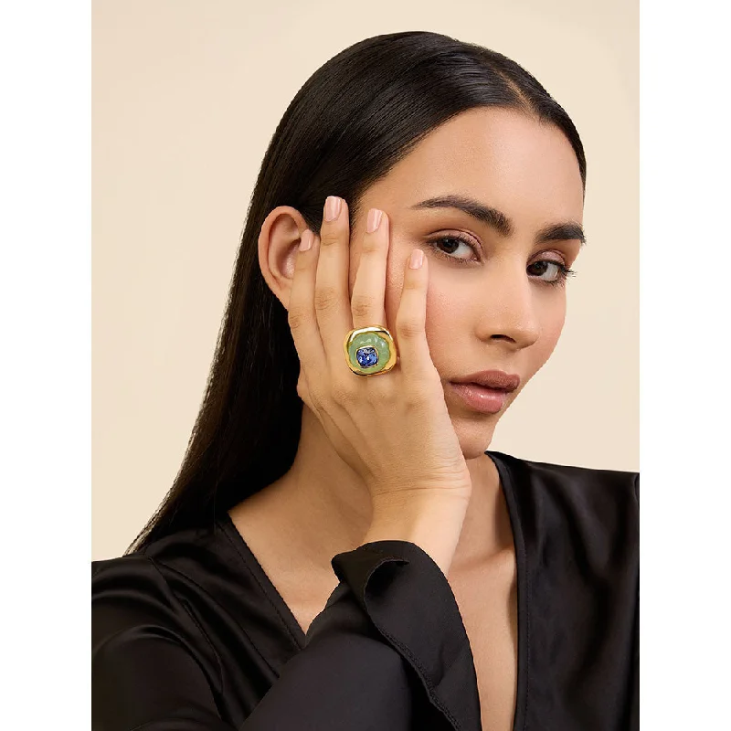 Women’s topaz ring-Isharya Green & Sapphire in 18Kt Gold Plated Ring